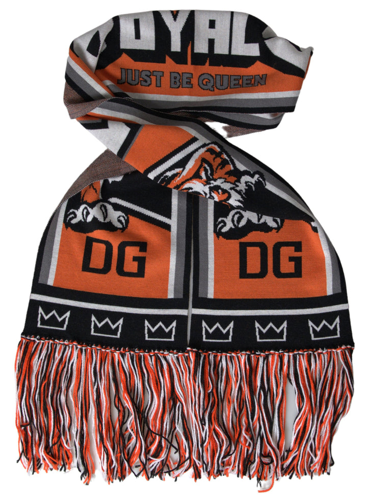 Dolce &amp; Gabbana Multicolor Wool Dg Royals Wrap Fringe Scarf