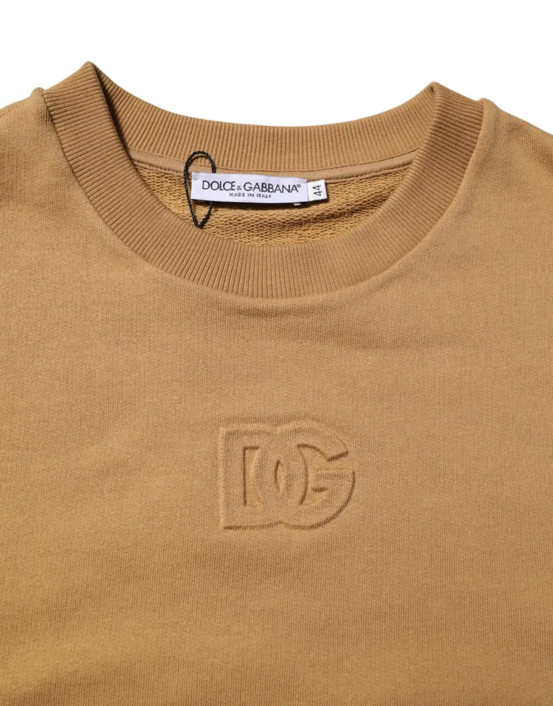 Dolce &amp; Gabbana Mustard Cotton DG Embossed Pullover Sweater