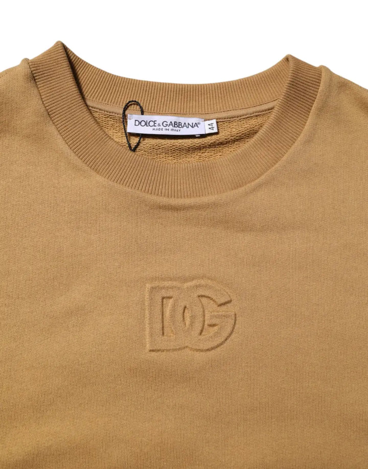 Dolce &amp; Gabbana Mustard Cotton DG Embossed Pullover Sweater
