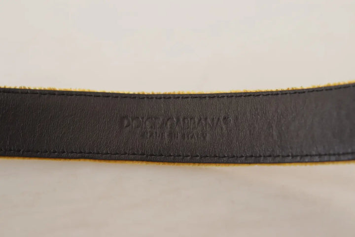 Dolce &amp; Gabbana Mustard Velvet Gold Logo Engraved Metal Buckle Belt