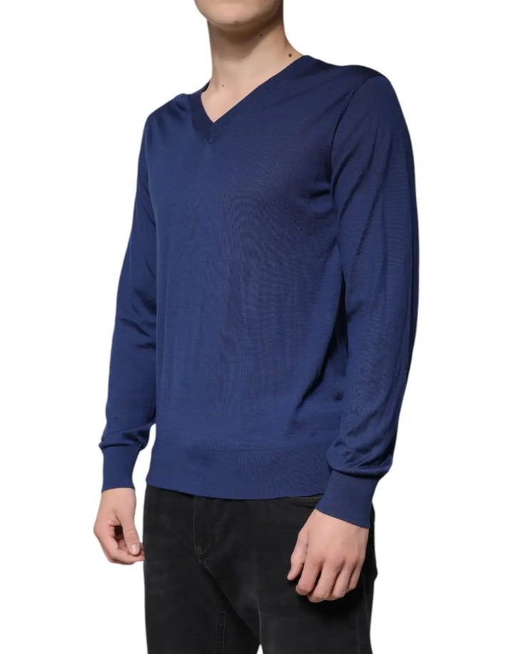 Dolce &amp; Gabbana Navy Blue Cashmere V-neck Pullover Sweater
