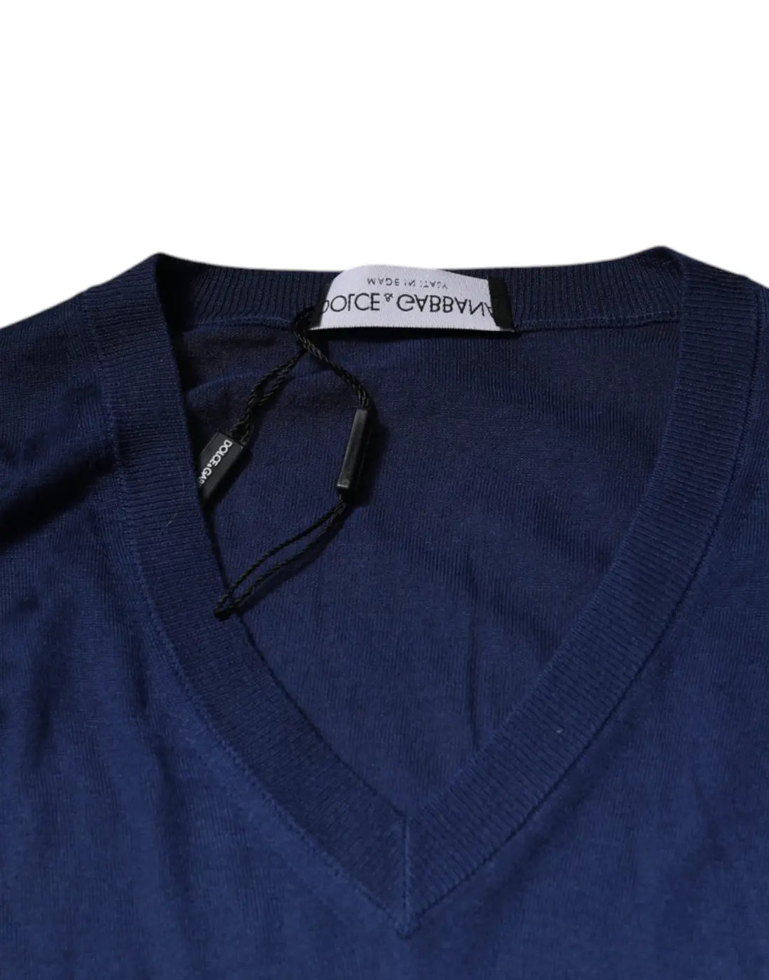 Dolce &amp; Gabbana Navy Blue Cashmere V-neck Pullover Sweater