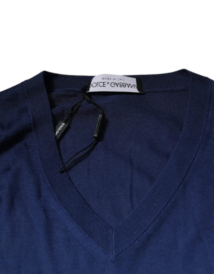 Dolce &amp; Gabbana Navy Blue Cashmere V-neck Pullover Sweater
