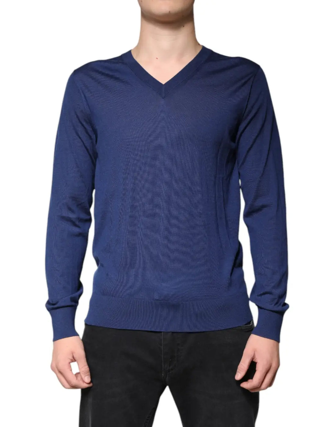 Dolce &amp; Gabbana Navy Blue Cashmere V-neck Pullover Sweater
