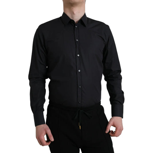 Dolce & Gabbana Navy Blue Cotton Collared Formal Dress Shirt