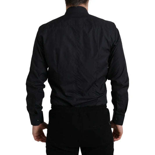 Dolce & Gabbana Navy Blue Cotton Collared Formal Dress Shirt