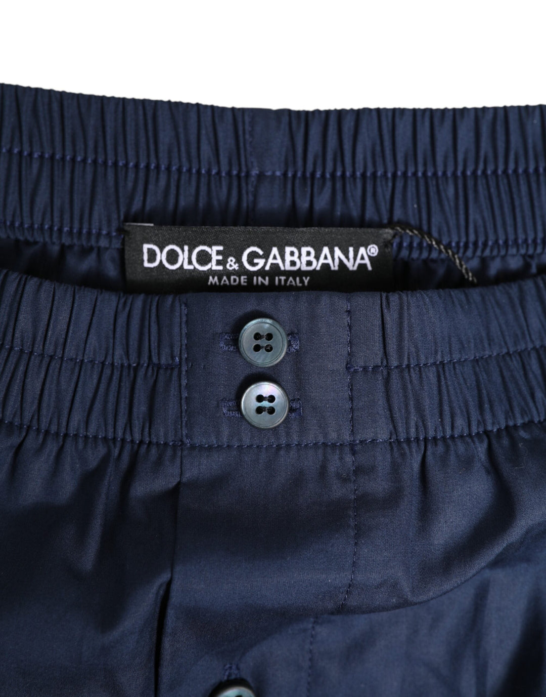 Dolce &amp; Gabbana Navy Blue Cotton Elastic Waistband Button Swimwear