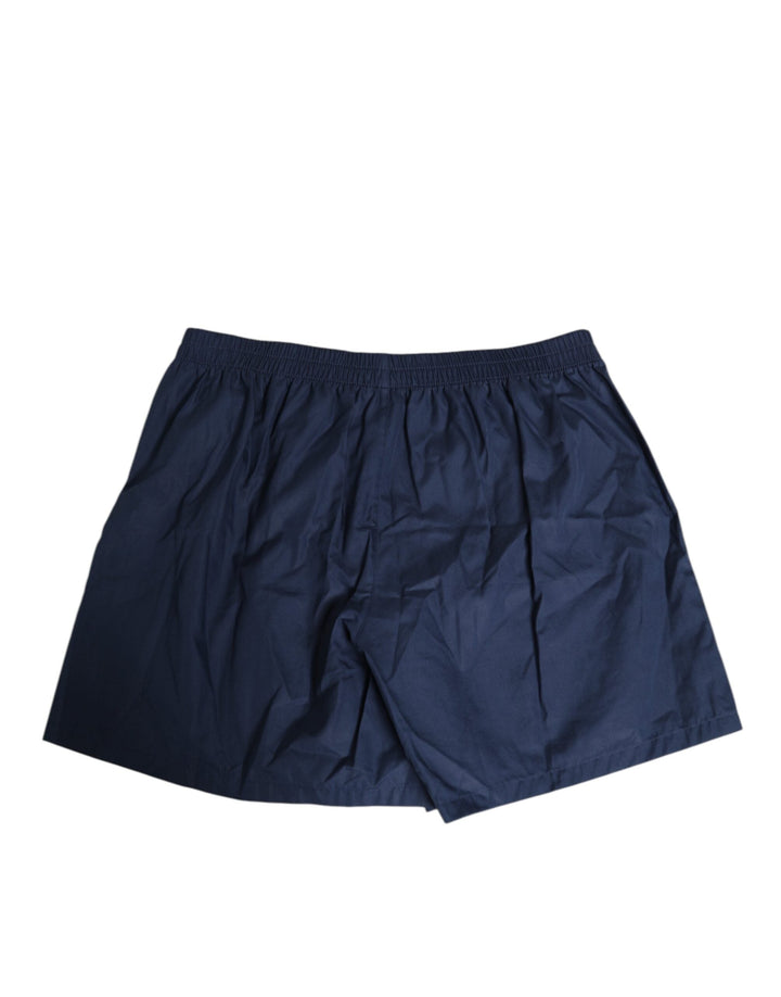 Dolce &amp; Gabbana Navy Blue Cotton Elastic Waistband Button Swimwear