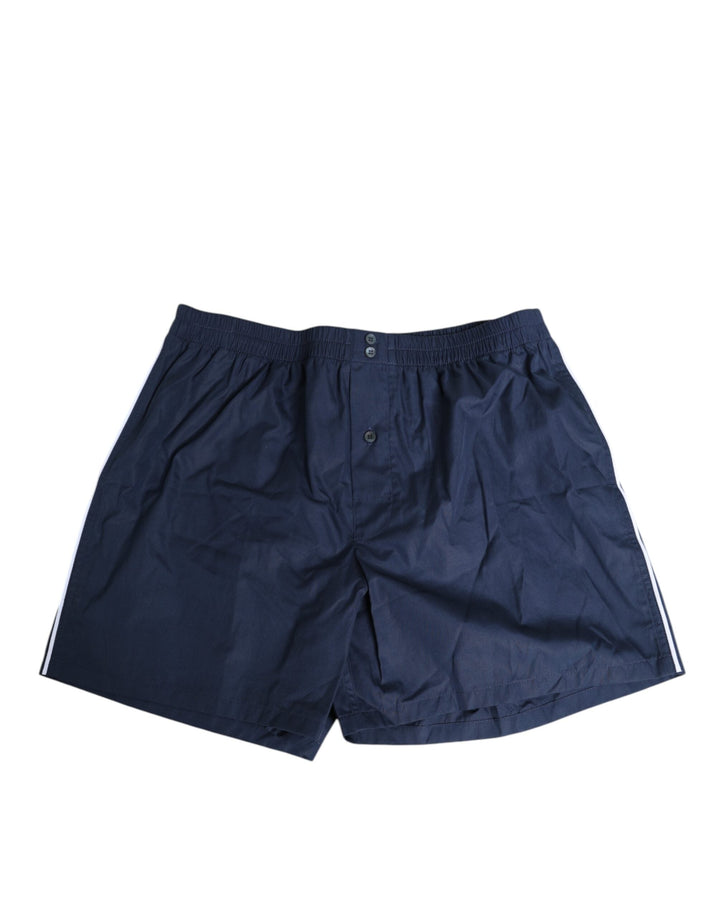 Dolce &amp; Gabbana Navy Blue Cotton Elastic Waistband Button Swimwear