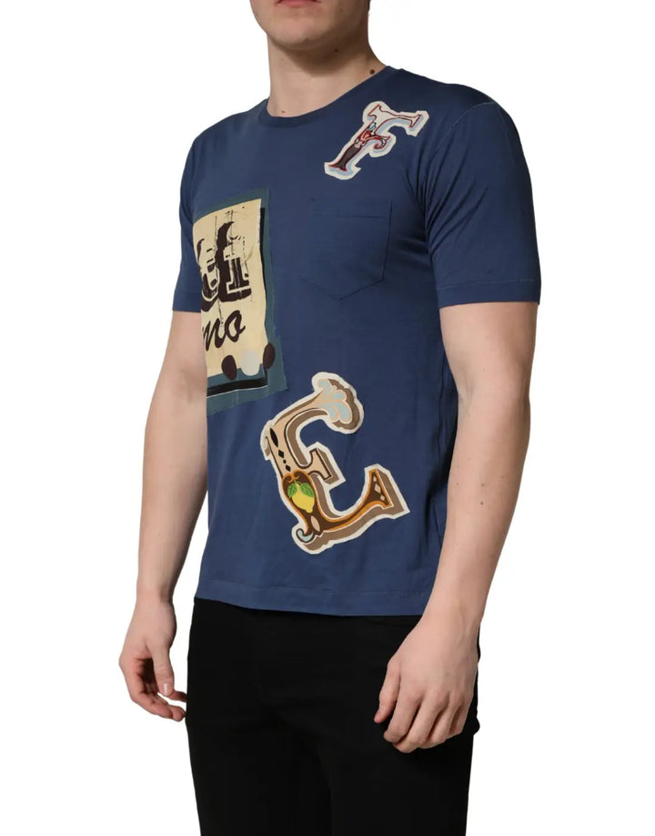 Dolce &amp; Gabbana Navy Blue Cotton Graphic Crew Neck T-shirt