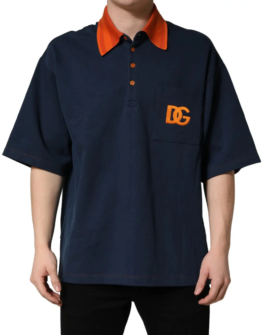 Dolce &amp; Gabbana Navy Blue Cotton Logo Short Sleeves Men Polo T-shirt