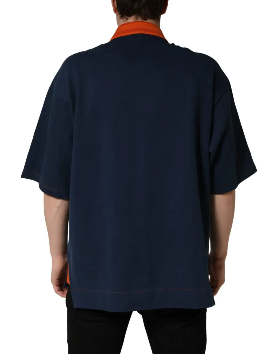 Dolce &amp; Gabbana Navy Blue Cotton Logo Short Sleeves Men Polo T-shirt