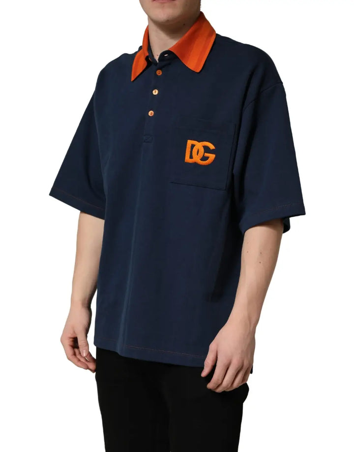 Dolce &amp; Gabbana Navy Blue Cotton Logo Short Sleeves Men Polo T-shirt
