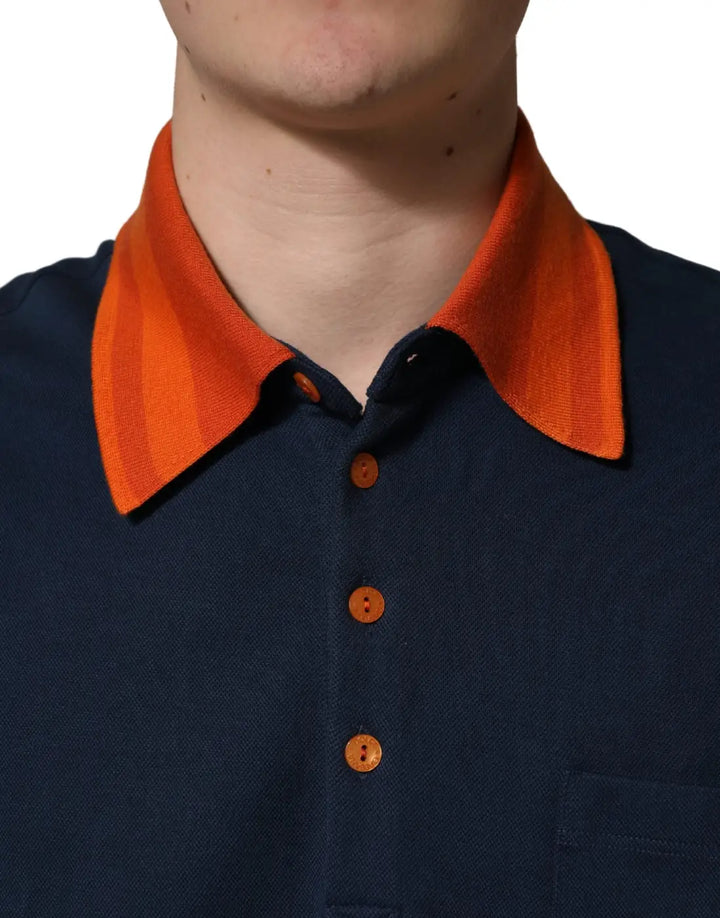 Dolce &amp; Gabbana Navy Blue Cotton Logo Short Sleeves Men Polo T-shirt