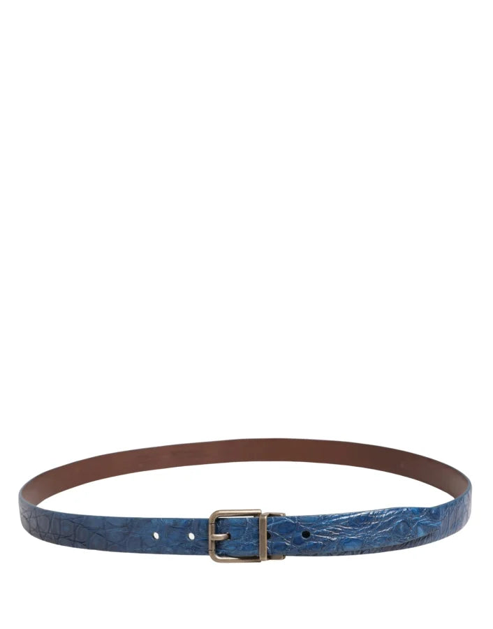 Dolce &amp; Gabbana Navy Blue Leather Gold Tone Metal Buckle Belt