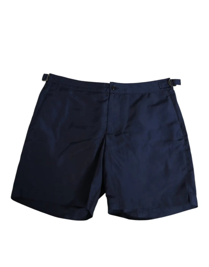Dolce &amp; Gabbana Navy Blue Polyester Logo Buckle Waist Swimwear
