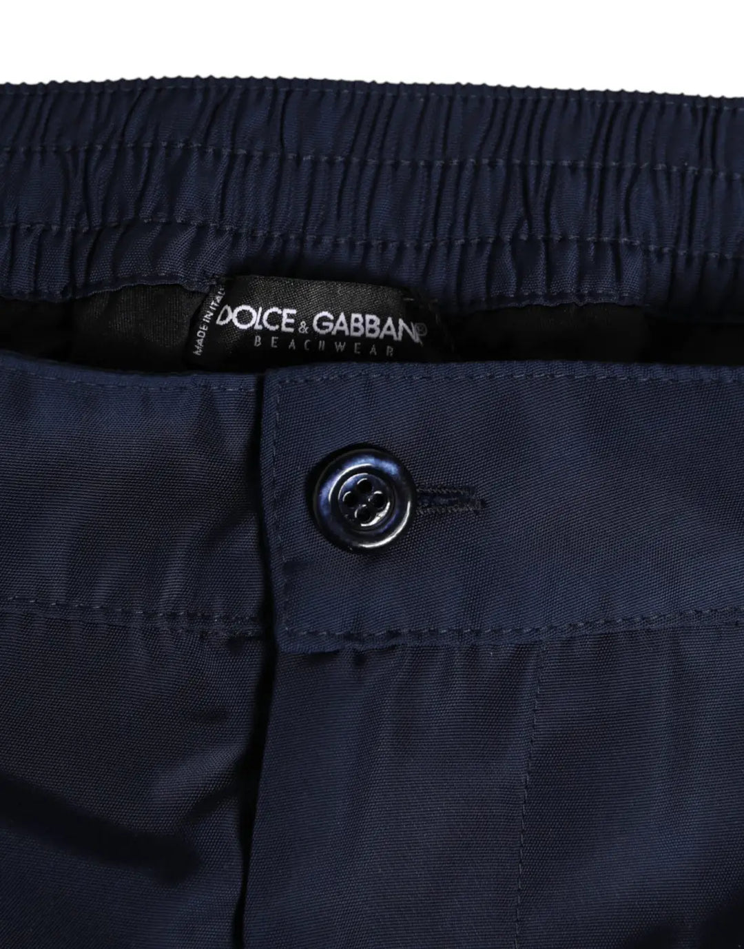 Dolce &amp; Gabbana Navy Blue Polyester Logo Buckle Waist Swimwear