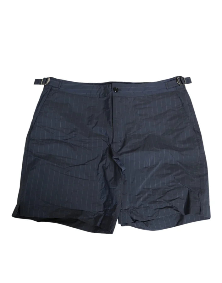 Dolce &amp; Gabbana Navy Blue Polyester Pinstripe Men Shorts Swimwear