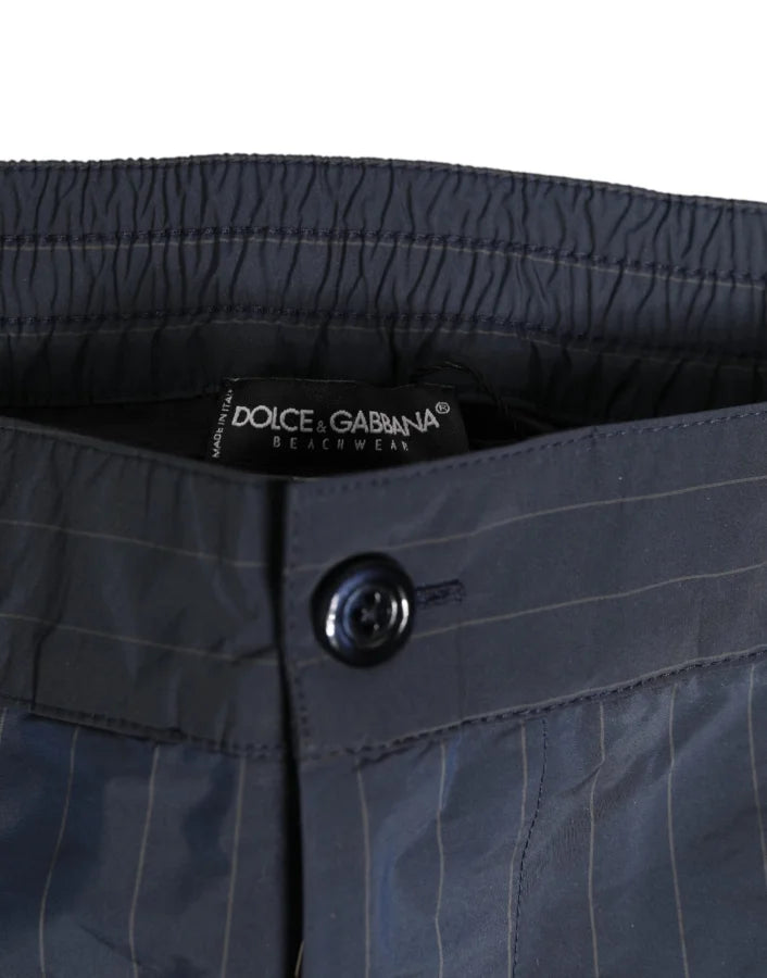 Dolce &amp; Gabbana Navy Blue Polyester Pinstripe Men Shorts Swimwear