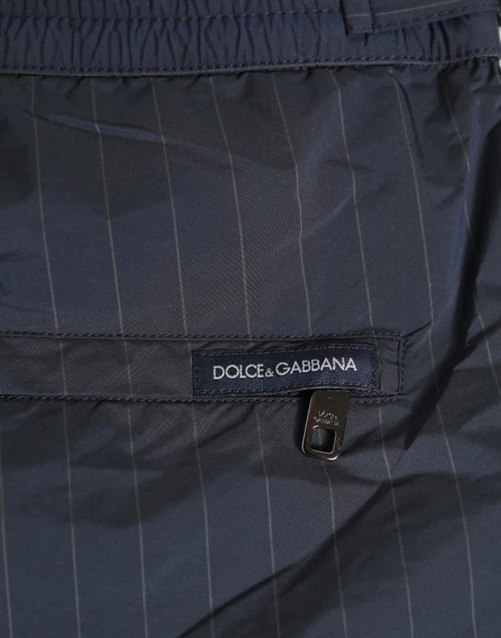 Dolce &amp; Gabbana Navy Blue Polyester Pinstripe Men Shorts Swimwear