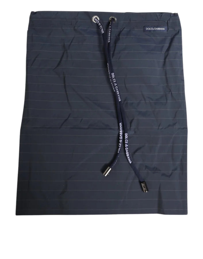 Dolce &amp; Gabbana Navy Blue Polyester Pinstripe Men Shorts Swimwear