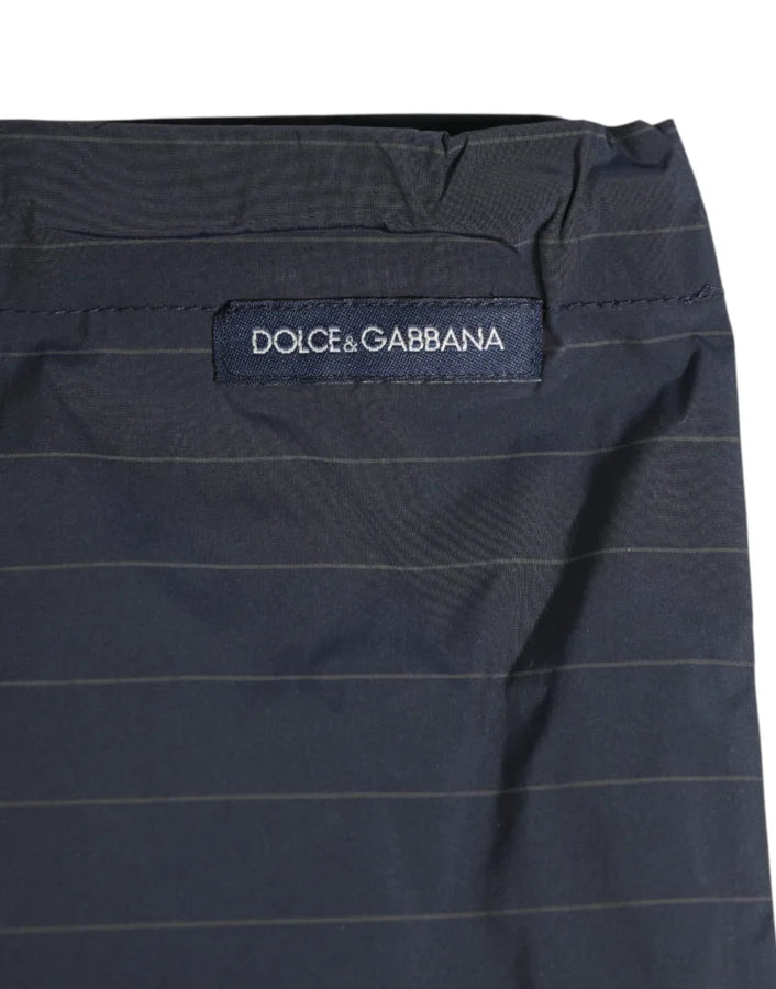 Dolce &amp; Gabbana Navy Blue Polyester Pinstripe Men Shorts Swimwear