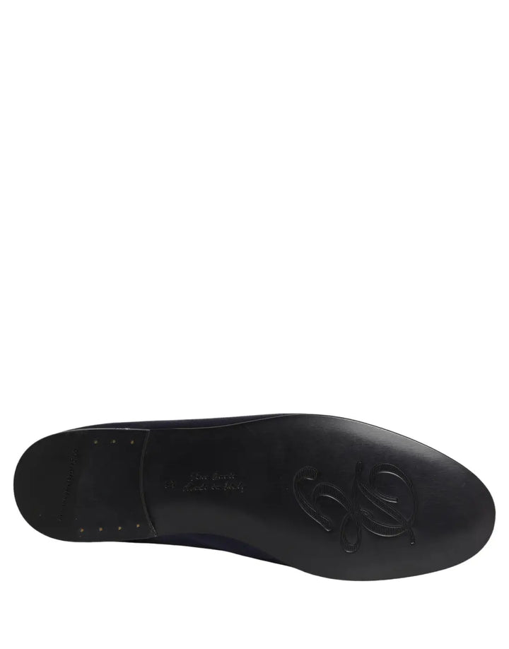 Dolce &amp; Gabbana Navy Blue Satin DG Logo Dress Loafers Shoes