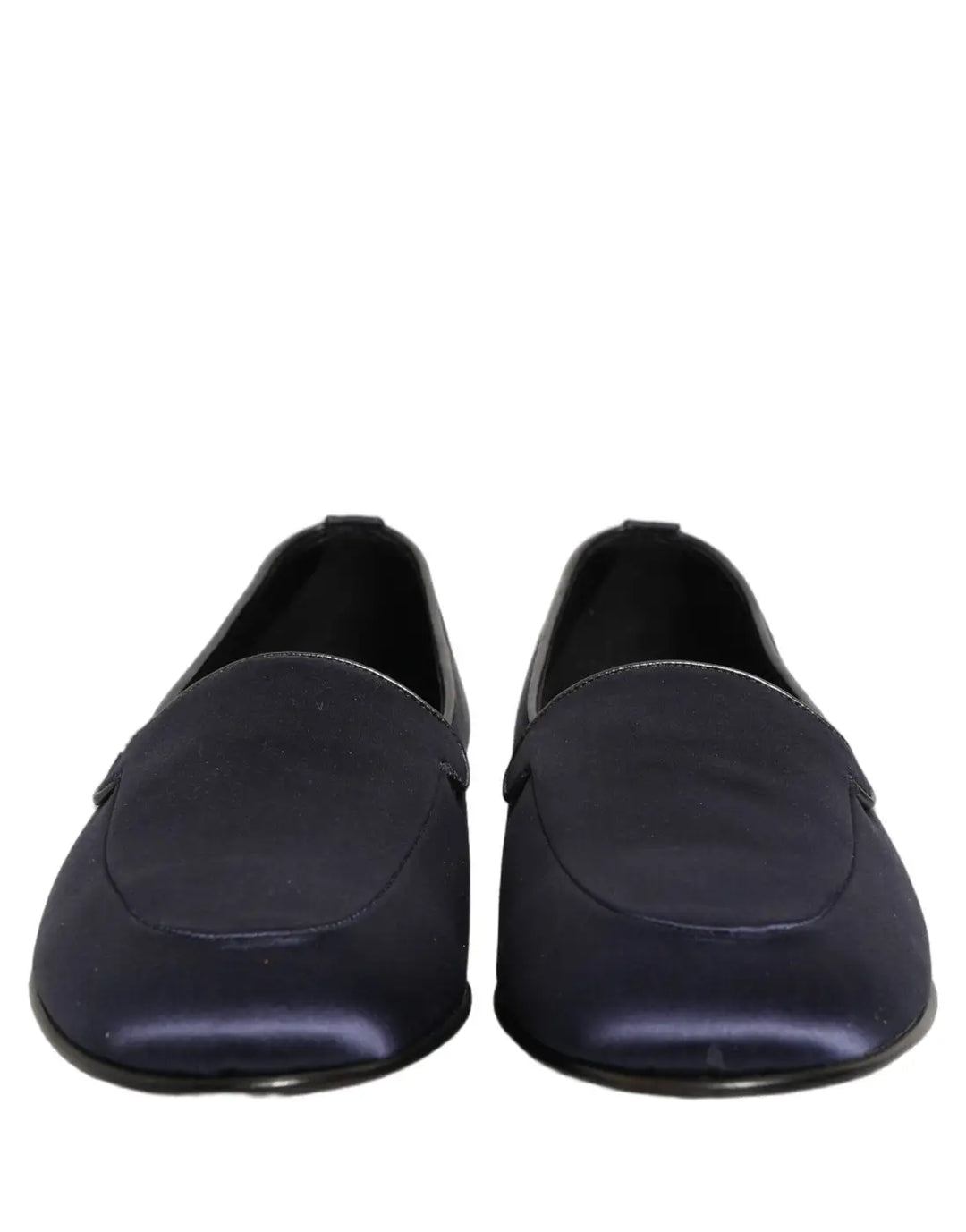 Dolce &amp; Gabbana Navy Blue Satin DG Logo Dress Loafers Shoes