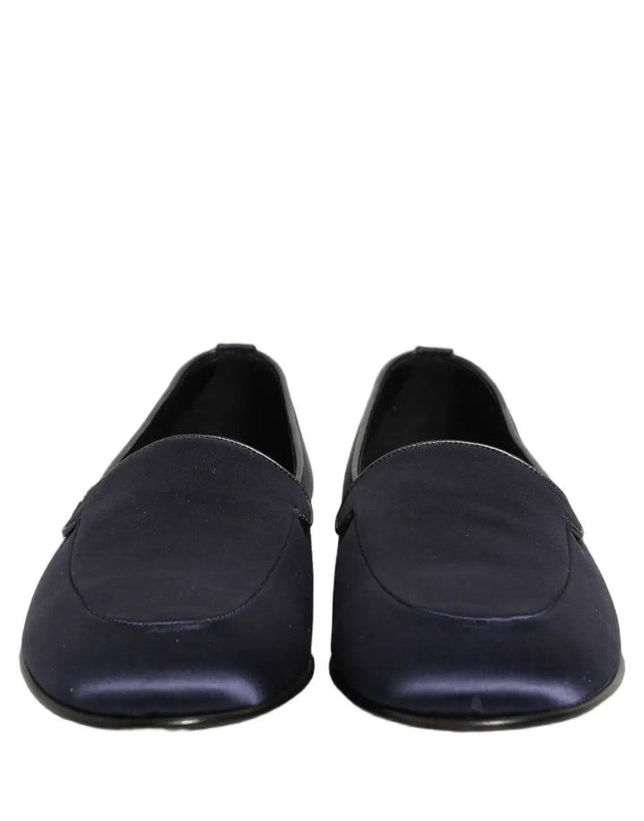 Dolce &amp; Gabbana Navy Blue Satin DG Logo Dress Loafers Shoes
