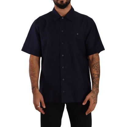 Dolce and Gabbana Navy Blue Shirt with Short Sleeves &