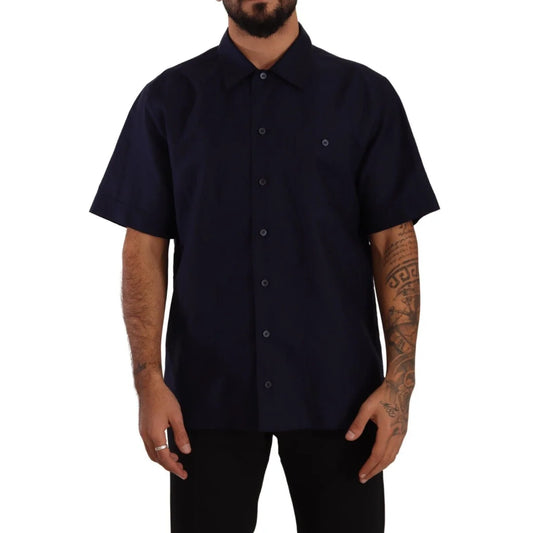 Dolce and Gabbana Navy Blue Shirt with Short Sleeves &