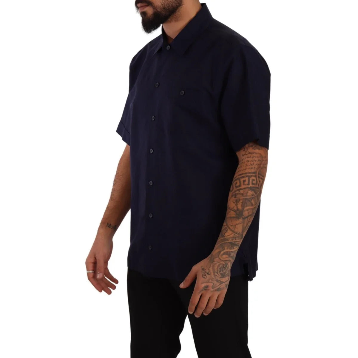 Dolce and Gabbana Navy Blue Shirt with Short Sleeves &
