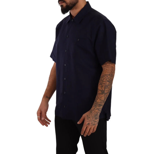 Dolce and Gabbana Navy Blue Shirt with Short Sleeves &