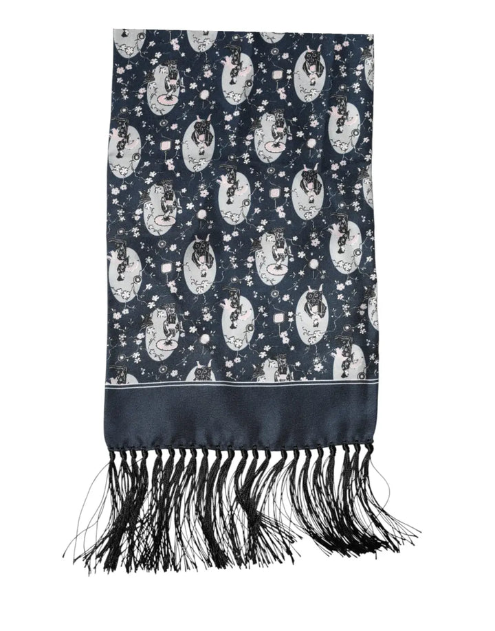 Dolce &amp; Gabbana Navy Blue Silk Neck Wrap Shawl Men Scarf
