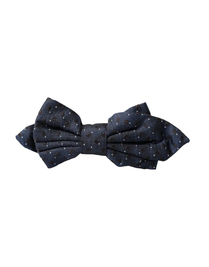 Dolce &amp; Gabbana Navy Blue Silk Patterned Adjustable Men Papillon Bow Tie