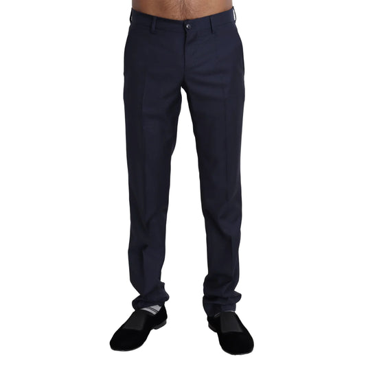 Dolce Gabbana Navy Blue Slim Fit Dress Pants with Logo Details &
