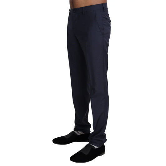 Dolce Gabbana Navy Blue Slim Fit Dress Pants with Logo Details &