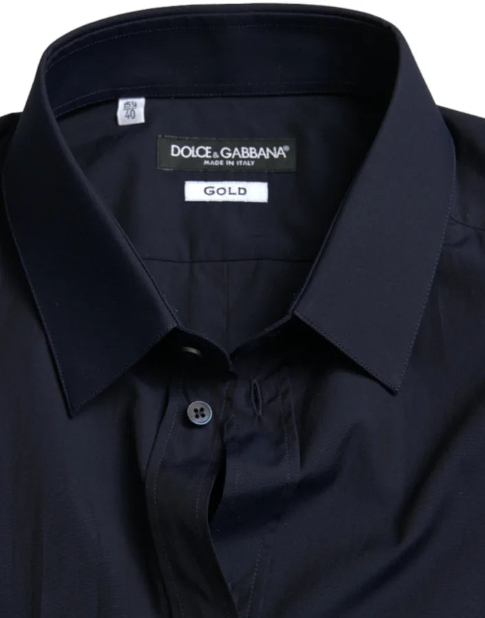 Dolce &amp; Gabbana Navy Blue Slim Fit Formal GOLD Dress Shirt