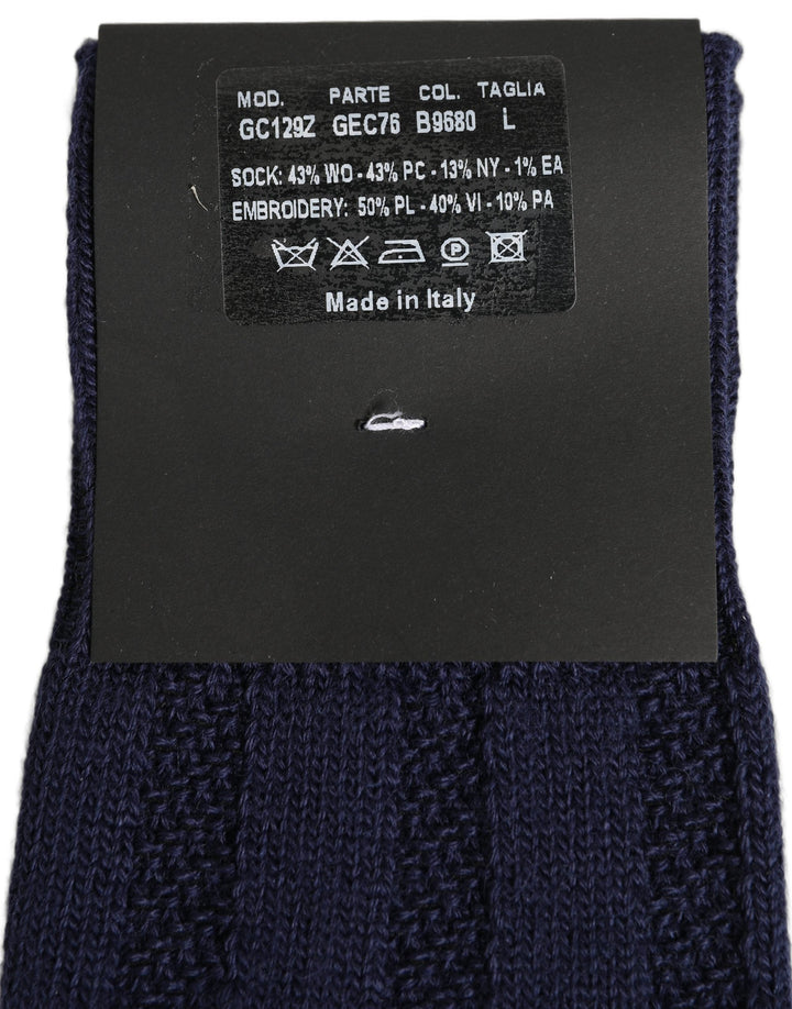 Dolce &amp; Gabbana Navy Blue Wool Crest Logo Knee High Accessory Socks
