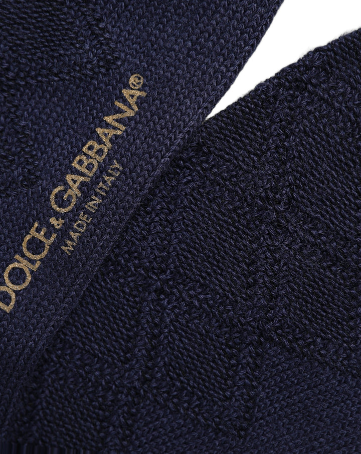 Dolce &amp; Gabbana Navy Blue Wool Crest Logo Knee High Accessory Socks