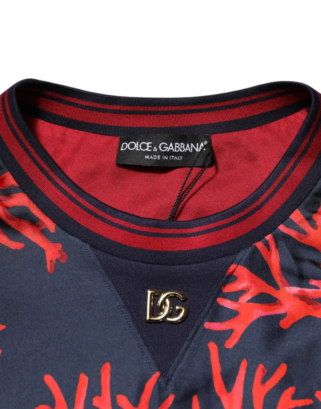 Dolce &amp; Gabbana Navy Red Silk Coral Print Pullover Sweater