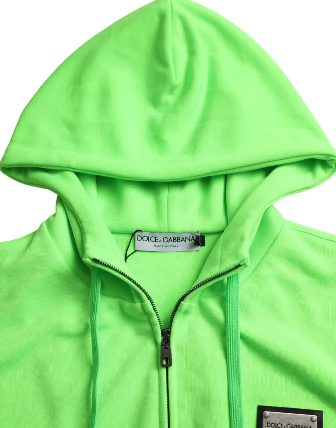Dolce &amp; Gabbana Neon Green Hooded Full Zip Top Sweater