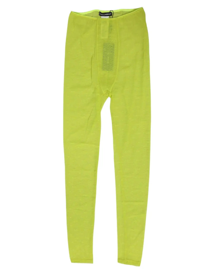 Dolce &amp; Gabbana Neon Green Nylon Logo Lace Leggings Pants Underwear