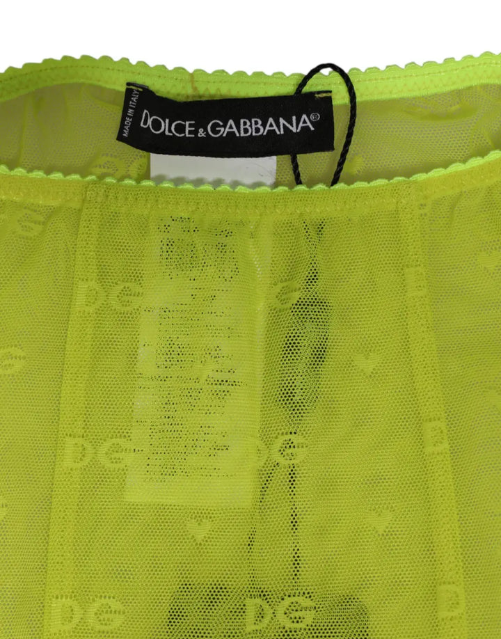 Dolce &amp; Gabbana Neon Green Nylon Logo Lace Leggings Pants Underwear