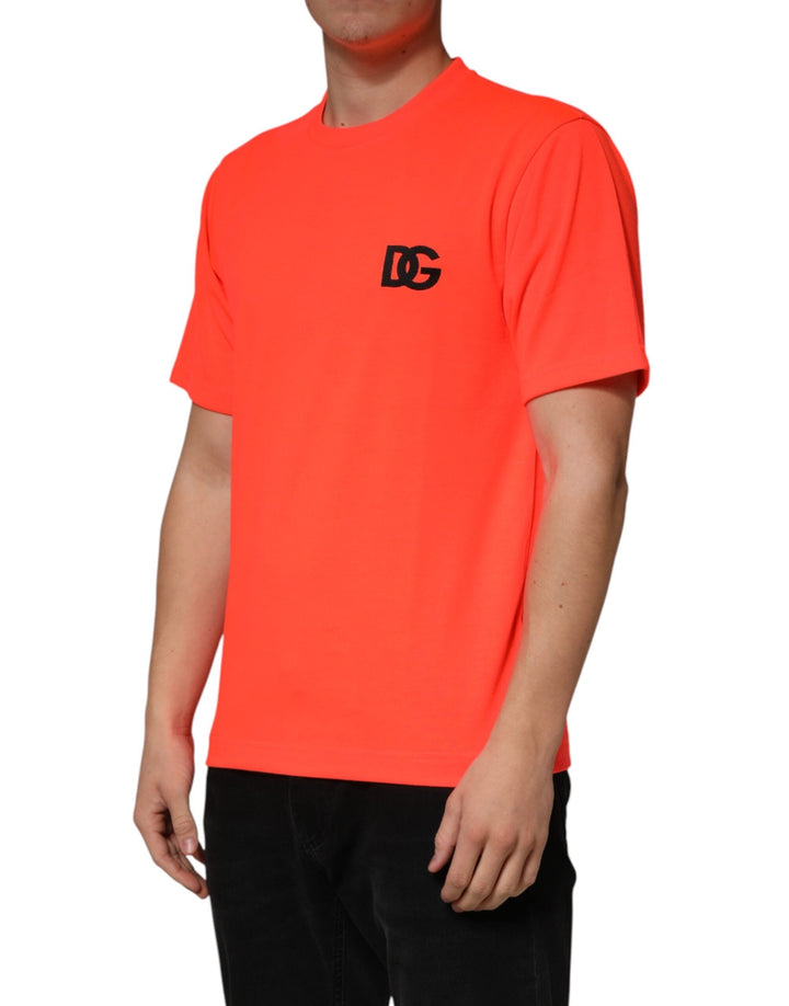Dolce &amp; Gabbana Neon Orange Polyester Crew Neck Men T-shirt