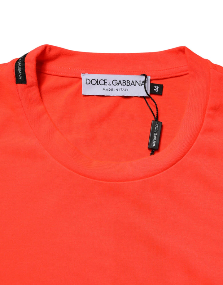 Dolce &amp; Gabbana Neon Orange Polyester Crew Neck Men T-shirt