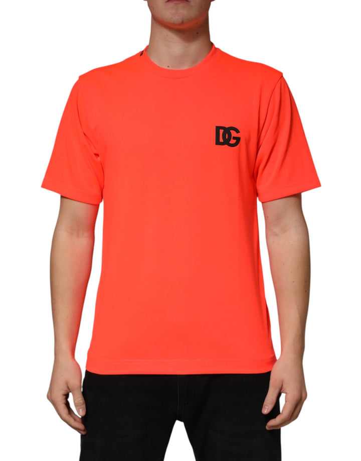Dolce &amp; Gabbana Neon Orange Polyester Crew Neck Men T-shirt