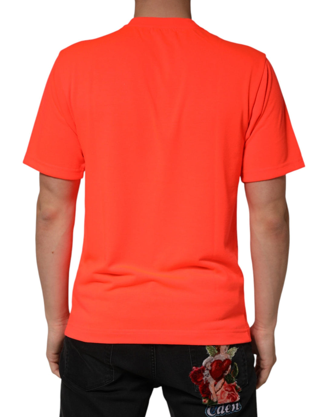 Dolce &amp; Gabbana Neon Orange Polyester Crew Neck Men T-shirt