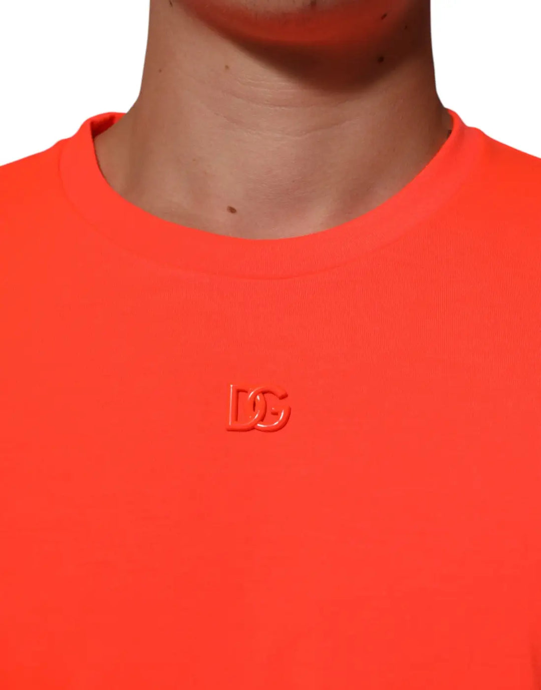 Dolce &amp; Gabbana Neon Orange Polyester Men Crew Neck T-shirt