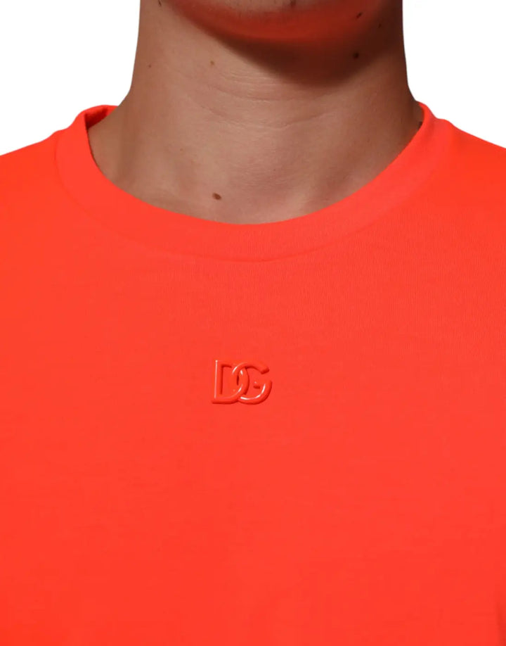 Dolce &amp; Gabbana Neon Orange Polyester Men Crew Neck T-shirt